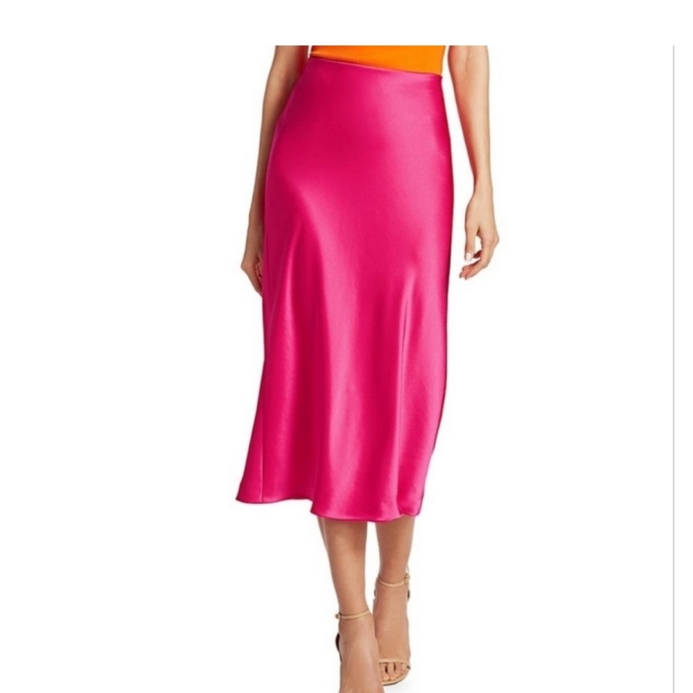 Alice + Olivia Pink Satin Midi Skirt